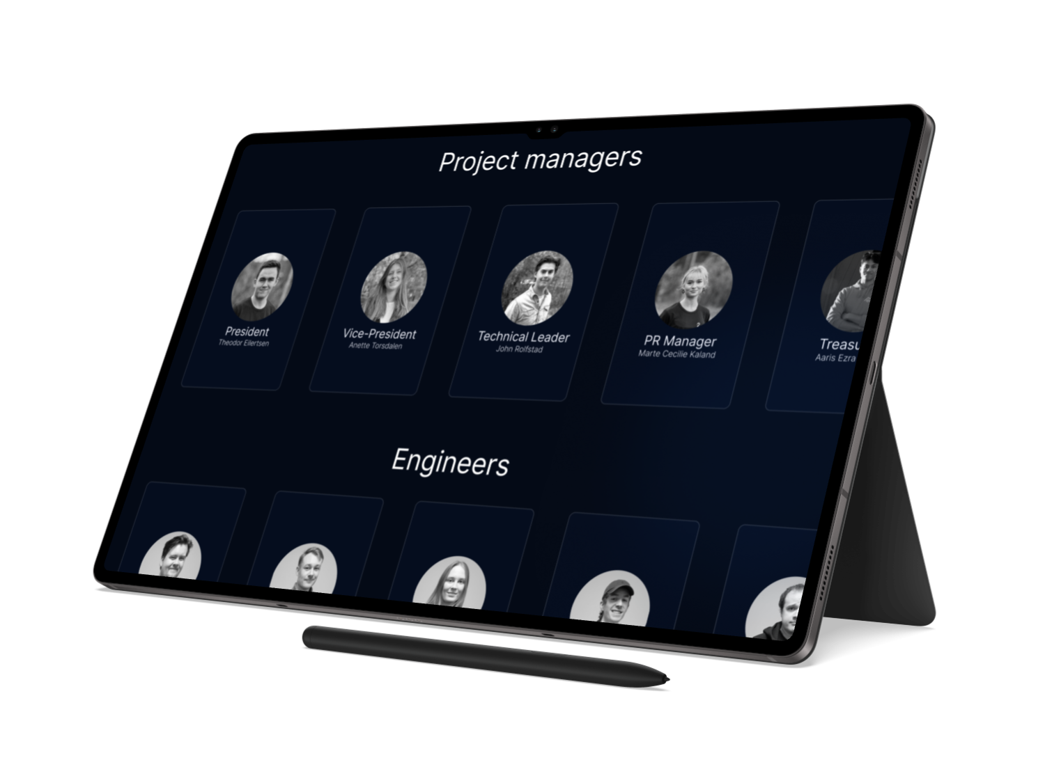 GTR team page on tablet