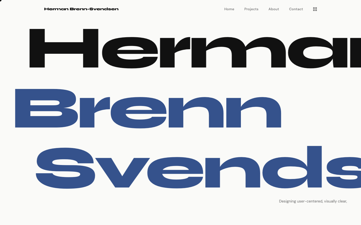 Portfolio homepage with marquee name